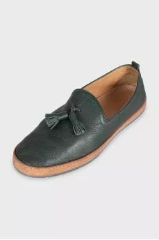 Men's green leather moccasins