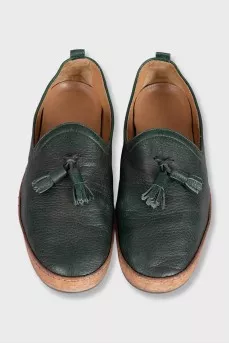 Men's green leather moccasins
