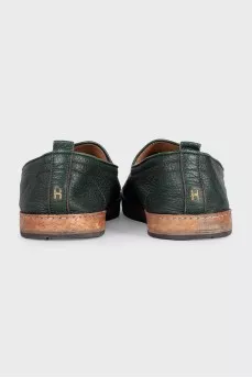 Men's green leather moccasins
