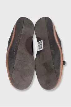 Men's green leather moccasins