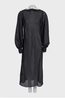 Black midi dress with long voluminous sleeves