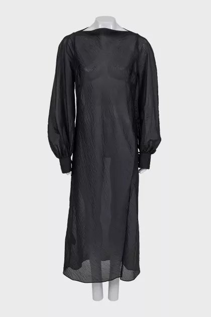 Black midi dress with long voluminous sleeves