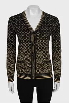 Black cardigan with a signature print