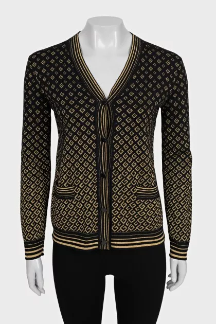 Black cardigan with a signature print
