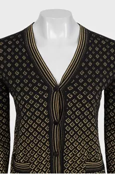 Black cardigan with a signature print