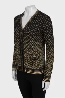 Black cardigan with a signature print