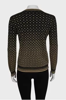 Black cardigan with a signature print
