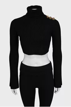 Black cropped turtleneck sweater