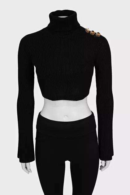Black cropped turtleneck sweater