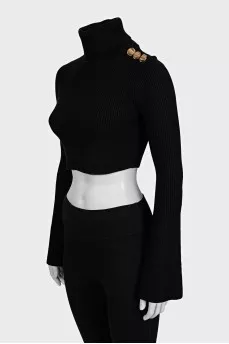 Black cropped turtleneck sweater
