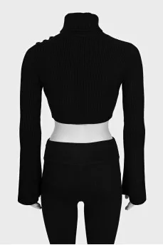 Black cropped turtleneck sweater