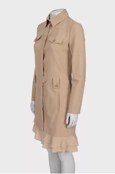Beige dress with patch pockets and a belt