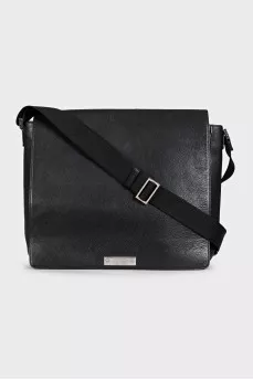 Men's black briefcase with silver logo