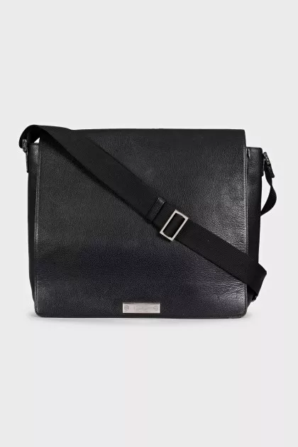 Men's black briefcase with silver logo