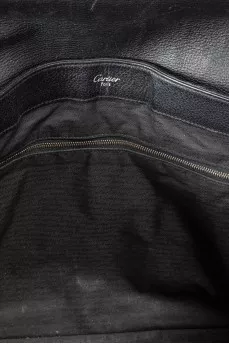 Men's black briefcase with silver logo