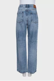 Wide-leg straight-leg jeans with distressing