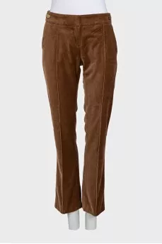 Brown corduroy flared trousers with gold trim