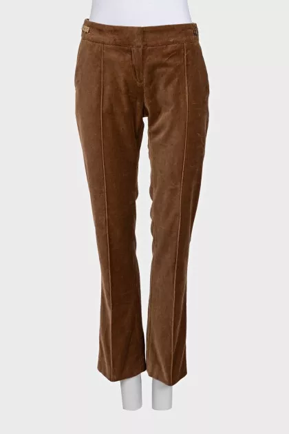 Brown corduroy flared trousers with gold trim