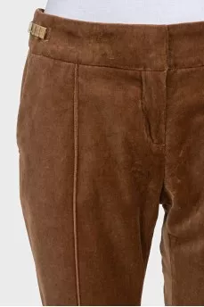 Brown corduroy flared trousers with gold trim