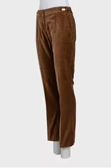 Brown corduroy flared trousers with gold trim