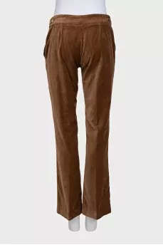Brown corduroy flared trousers with gold trim
