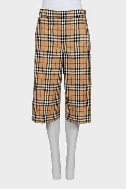 Long wool shorts with signature print