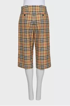 Long wool shorts with signature print