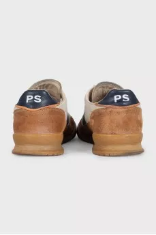 Men's brown sneakers with leather inserts