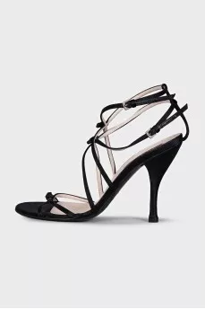 Black satin strappy sandals