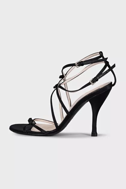 Black satin strappy sandals