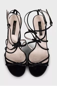 Black satin strappy sandals