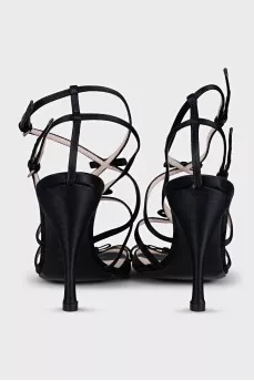 Black satin strappy sandals
