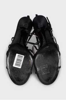 Black satin strappy sandals