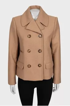 Short double-breasted wool coat