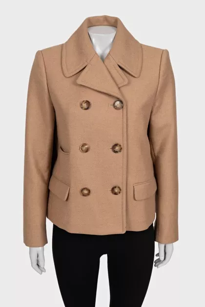 Short double-breasted wool coat