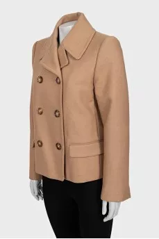 Short double-breasted wool coat