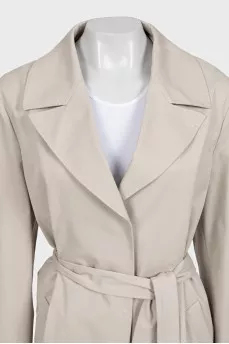 Long grey wrap trench coat with belt
