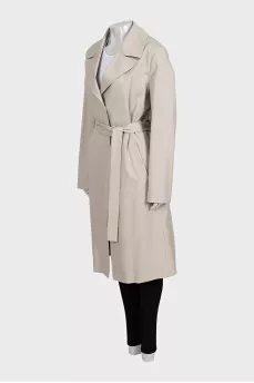 Long grey wrap trench coat with belt