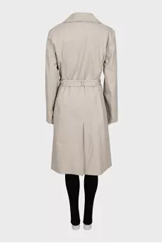 Long grey wrap trench coat with belt