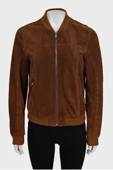 Brown suede jacket with a zipper