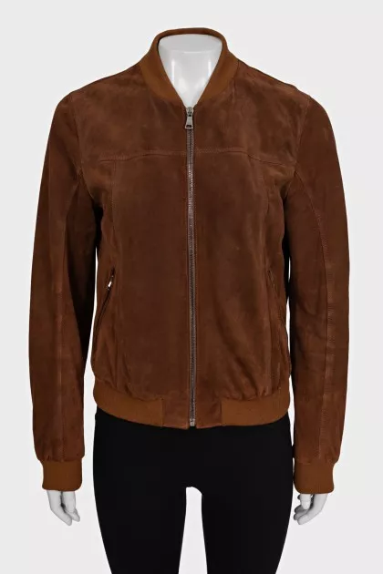Brown suede jacket with a zipper