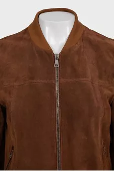 Brown suede jacket with a zipper