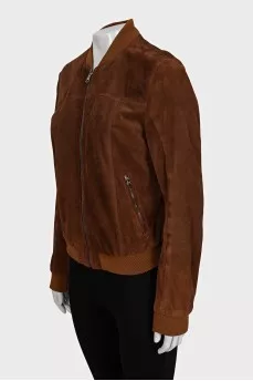 Brown suede jacket with a zipper