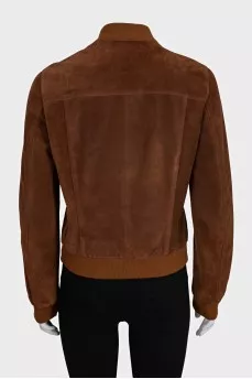 Brown suede jacket with a zipper