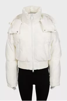 White cropped down jacket with a hood