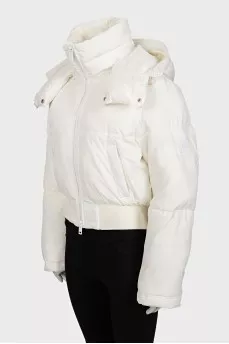 White cropped down jacket with a hood