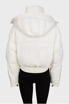 White cropped down jacket with a hood