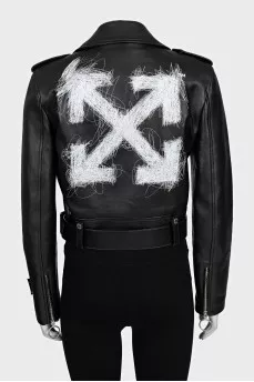 Cropped leather jacket with brand logo