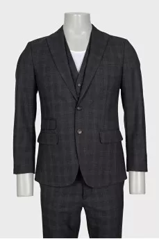 Men's three-piece suit in a checkered print