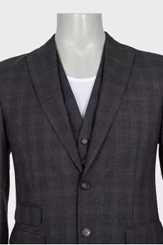 Men's three-piece suit in a checkered print